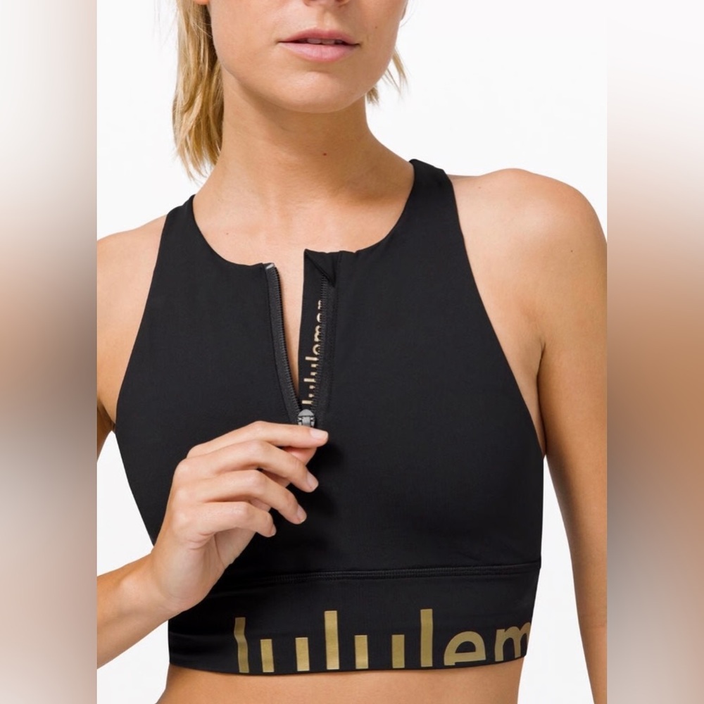 Lululemon Athletica Black and Gold Zip Sports Bra
